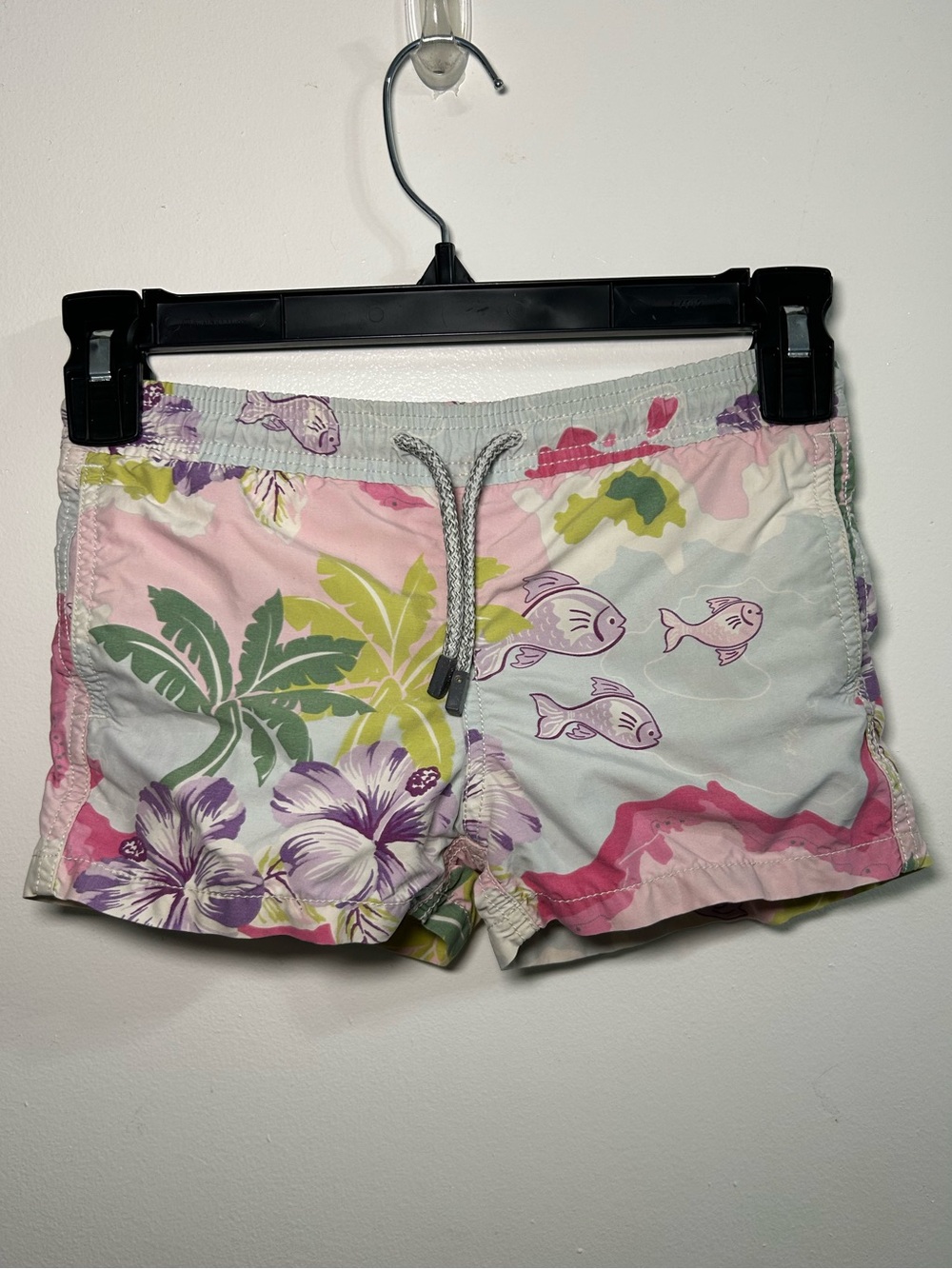 Vilebrequin Kids Girls Bathing Suit Shorts Bottoms Pink White Fish